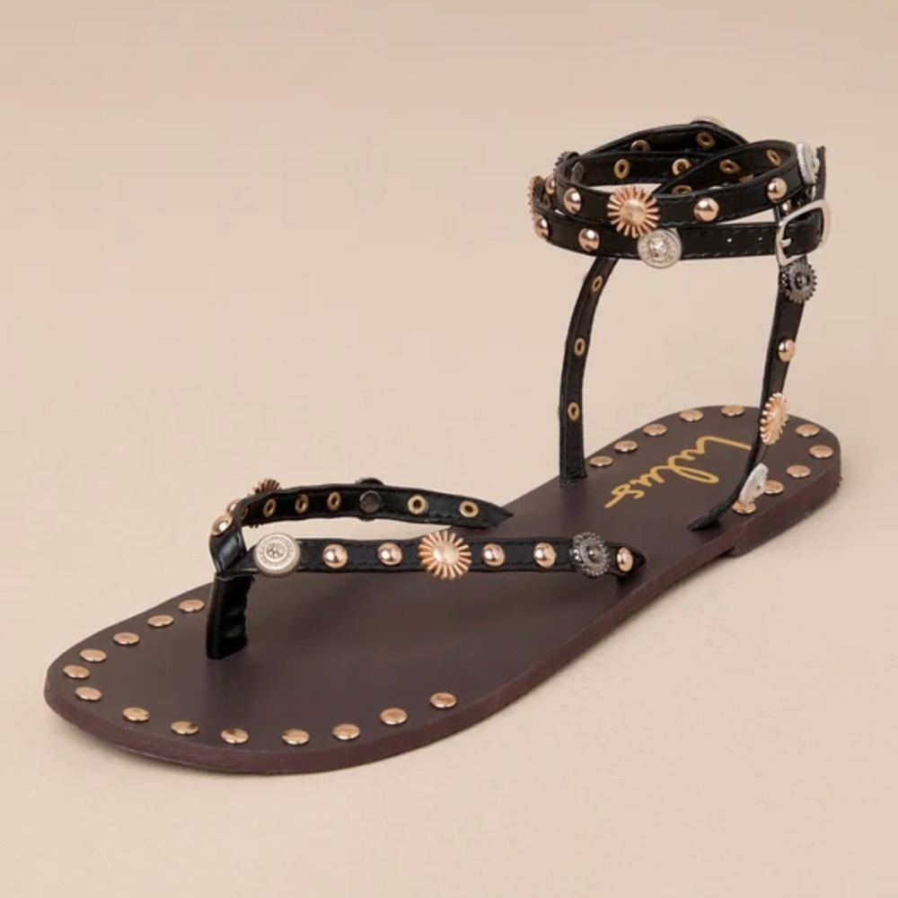 Lulus Black Studded Ankle Strap Sandal